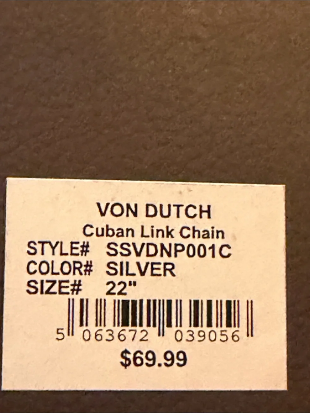 VON DUTCH Link Chain Engraved Dog Tag Pendant Necklace